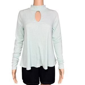 SO Womens Rib Knit Swing Top Sweater Shirt Keyhole High Collar Long Sleeve Small